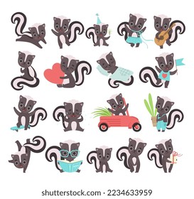 Cute Little Skunks as Adorable Baby Animal Cartoon Character Big Vector Set