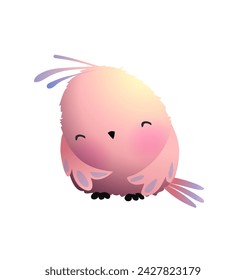 Pequeño pájaro durmiente lindo, buena ilustración de la noche para los niños. Pequeño pajarito dormilón rosa, diseño animal aislado. Ilustración de clip art vectorial en estilo de acuarela para niños.