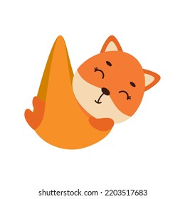 Cute little sleeping fox. Cartoon animal character for kids t-shirt, nursery decoration, baby shower, greeting cards, invitations, house interior. Vector stock illustration