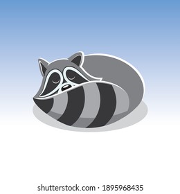 Cute little sleeping racoon on isolated background