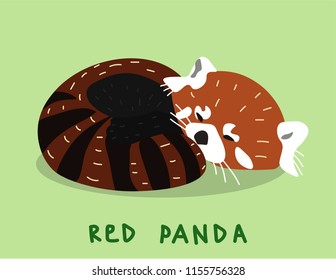 Cute little sleeping red Panda (little Panda). Hand-vector illustration in flat style. Perfect for illustrating books, animal signs in zoos, postcards, original t-shirt design.