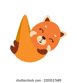 Cute little sleeping red panda. Cartoon animal character for kids t-shirt, nursery decoration, baby shower, greeting cards, invitations, house interior. Vector stock illustration