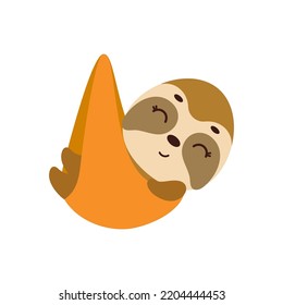 Cute little sleeping sloth. Cartoon animal character for kids t-shirt, nursery decoration, baby shower, greeting cards, invitations, house interior. Vector stock illustration