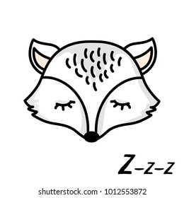 Cute little sleepy fox.Adorable animal character or mascot,isolated on white background,vector illustration