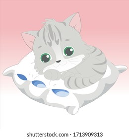 Cute little sleepy kitty vector character illustration. Kitty collection