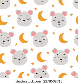 Pequeño y lindo patrón infantil sin fisuras en la cabeza del ratón. Caricatura divertida de carácter animal para tela, envoltura, textil, papel pintado, vestimenta. Ilustración del vector