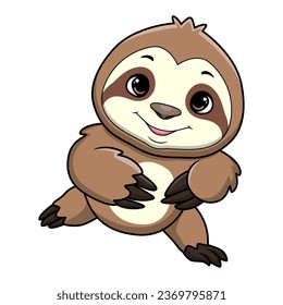 Cute little sloth cartoon on white background