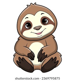 Cute little sloth cartoon on white background