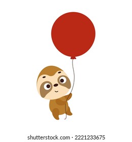 Cute little sloth flying on balloon. Cartoon animal character for kids t-shirt, nursery decoration, baby shower, greeting card, house interior. Vector stock illustration