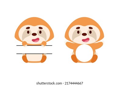 Cute little sloth split monogram. Funny cartoon character for kids t-shirts, nursery decoration, baby shower, greeting cards, invitations, scrapbooking, home decor. Vector stock illustration