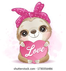 Cute little sloth with watercolor effect