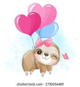 Cute little sloth with watercolor effect