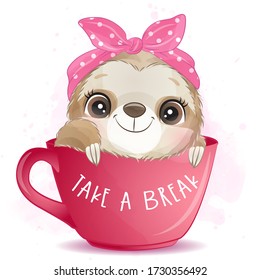 Cute little sloth with watercolor effect