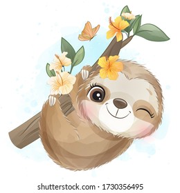 Cute little sloth with watercolor effect