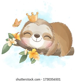 Cute little sloth with watercolor effect