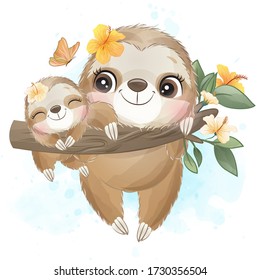 Cute little sloth with watercolor effect