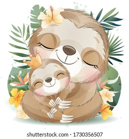 Cute little sloth with watercolor effect