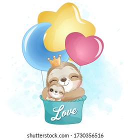 Cute little sloth with watercolor effect