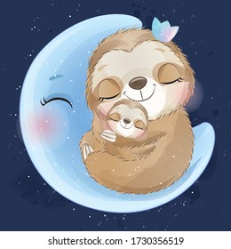 Cute little sloth with watercolor effect