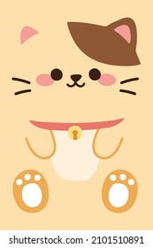 Cute little smile face cat flat cartoon.Animal character design.Background.Hand drawn.Kawaii.Vector.Illustration.