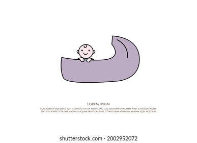 Cute Little Smile Happy Baby with Basket Logo Design Vector