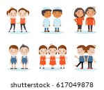Cute little smiling boys twin,Girl twins, triplets, twins stick together.Vector illustration, isolated on white background.