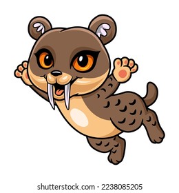 Cute little smilodon cartoon flying