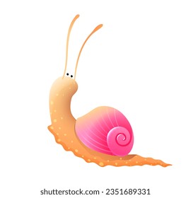 Pequeña Caracol de caracol con cubierta rosada, diseño de carácter para los niños. Clásico de personajes aislados para el libro de cuentos. Dibujo manual clip vectorial dibujo animado animal dibujos animados al estilo acuarela para niños.