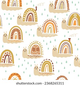 cute little snail rainbow seamless pattern rain background baby decor