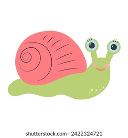 Cute little snail. Vector illustration isolated on white background.