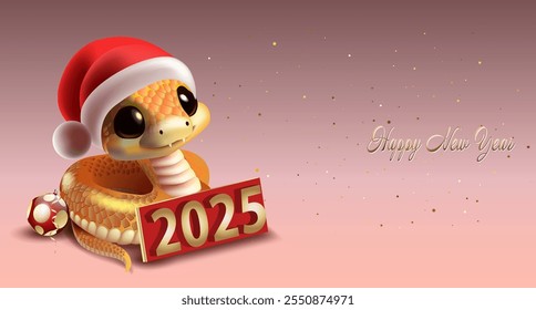 Cute little snake , symbol of the year 2025. greeting banner design template, cards