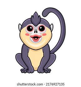 Cute little snub nosed monkey cartoon sitting