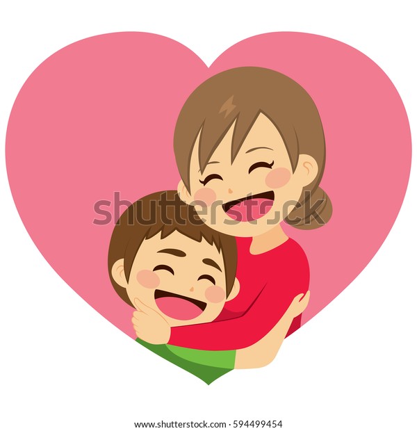 Cute Little Son Hugging Mom Celebrating Stock Vector ...