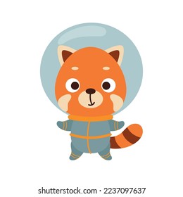 Cute little spaceman red panda on white background. Cartoon animal character for kids t-shirts, nursery decoration, baby shower, greeting card, invitation, house interior. Vector stock illustration