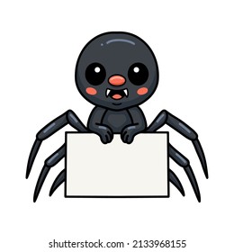 Cute little spider cartoon with blank sign