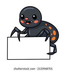 Cute little spider cartoon with blank sign