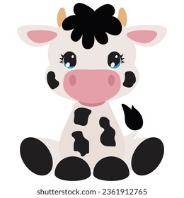 Cute little spotted cow vector cartoon illustration