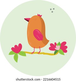 Cute Little Spring Bird Flowers Brunch Pastel Shiny Colourful Flat Illustration Design Kids Tshirt