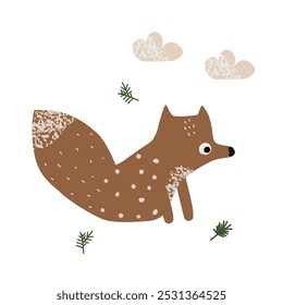 Cute little squirrel. Childish simple graphic. Vector hand drawn illustration.