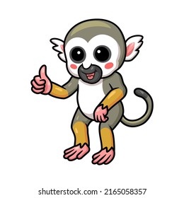 Cute little squirrel monkey cartoon giving thumb up
