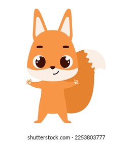 Cute little squirrel on white background. Cartoon animal character for kids cards, baby shower, invitation, poster, t-shirt composition, house interior. Vector stock illustration