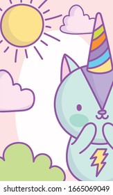 cute little squirrel rainbow hat sun clouds cartoon vector illustration