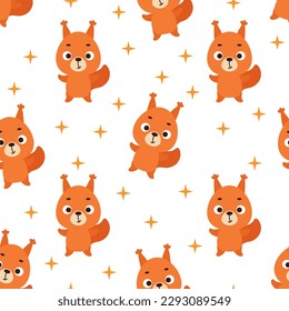 Cute little squirrel seamless childish pattern. Funny cartoon animal character for fabric, wrapping, textile, wallpaper, apparel. Vector illustration