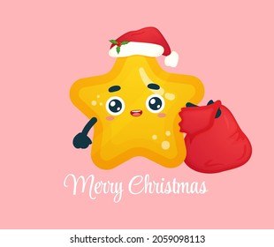 Cute little star carrying a presents sack for christmas holiday Premium Vector