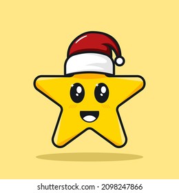 cute little star with santa hat vector illustration cartoon