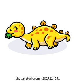 Cute Little Stegosaurus Cartoon Eating Leaves