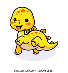 Cute little stegosaurus cartoon posing