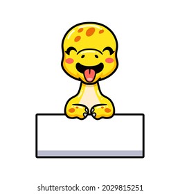 Cute little stegosaurus dinosaur cartoon with blank sign