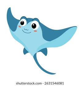 Cute Little Stingray in Flat Style. Hand Drawn Vector Art. 