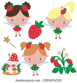Cute little strawberry fairy vector cartoon illustration
